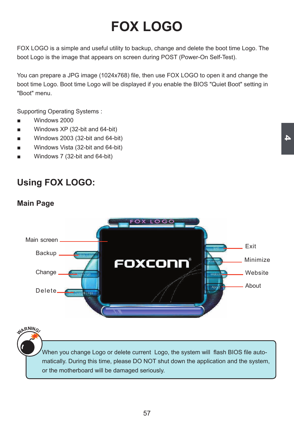 Fox logo, Using fox logo | Foxconn D250S User Manual | Page 64 / 65