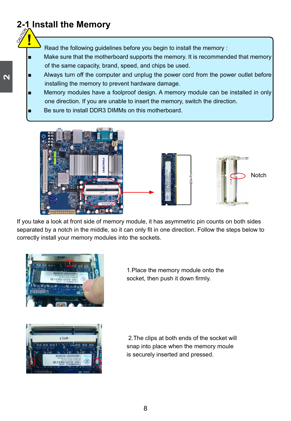 1 install the memory | Foxconn D255 User Manual | Page 15 / 65