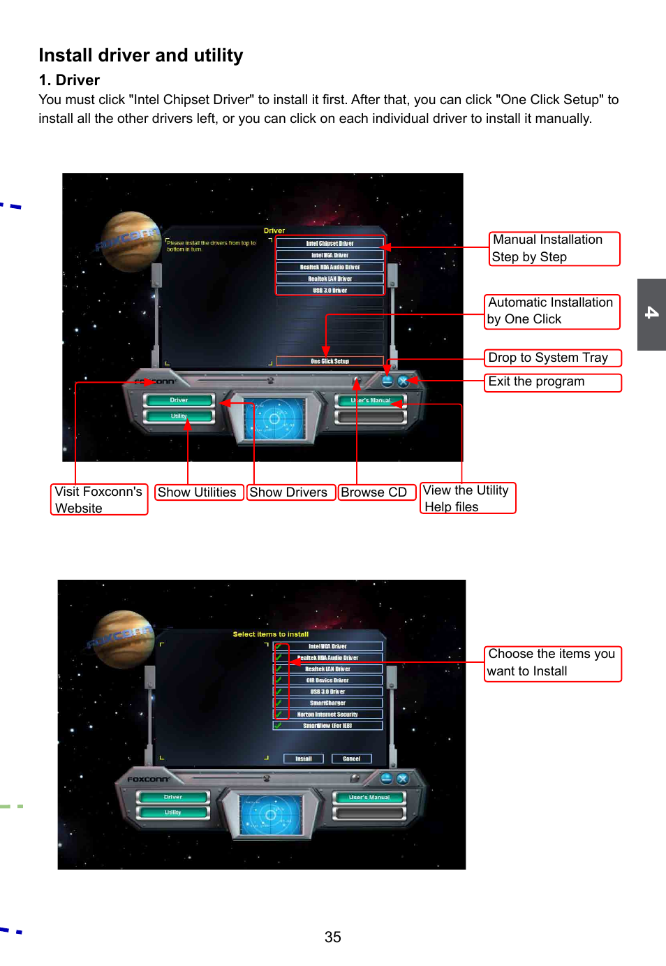 Install driver and utility | Foxconn D255 User Manual | Page 42 / 65