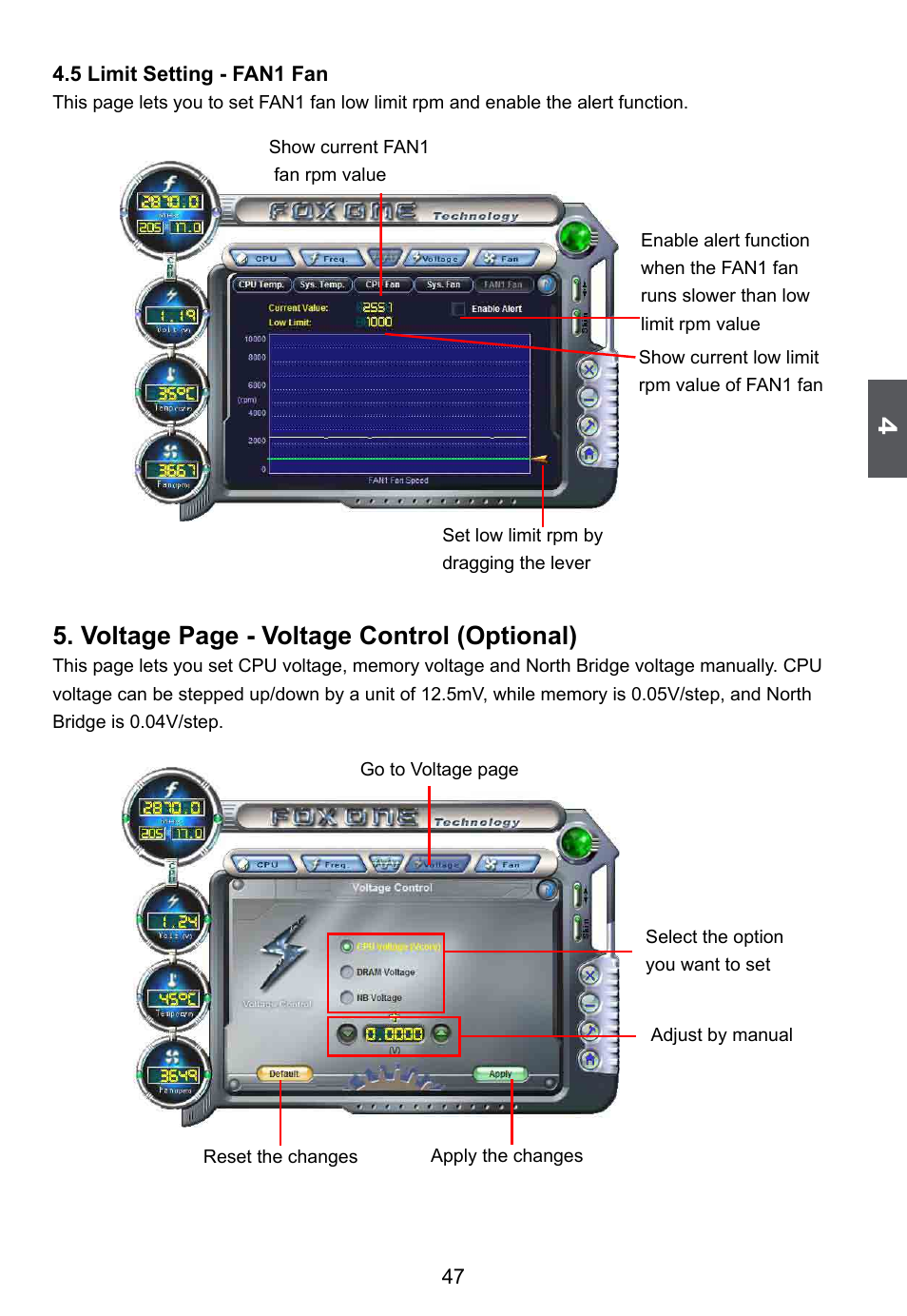 Voltage page - voltage control (optional) | Foxconn D255 User Manual | Page 54 / 65