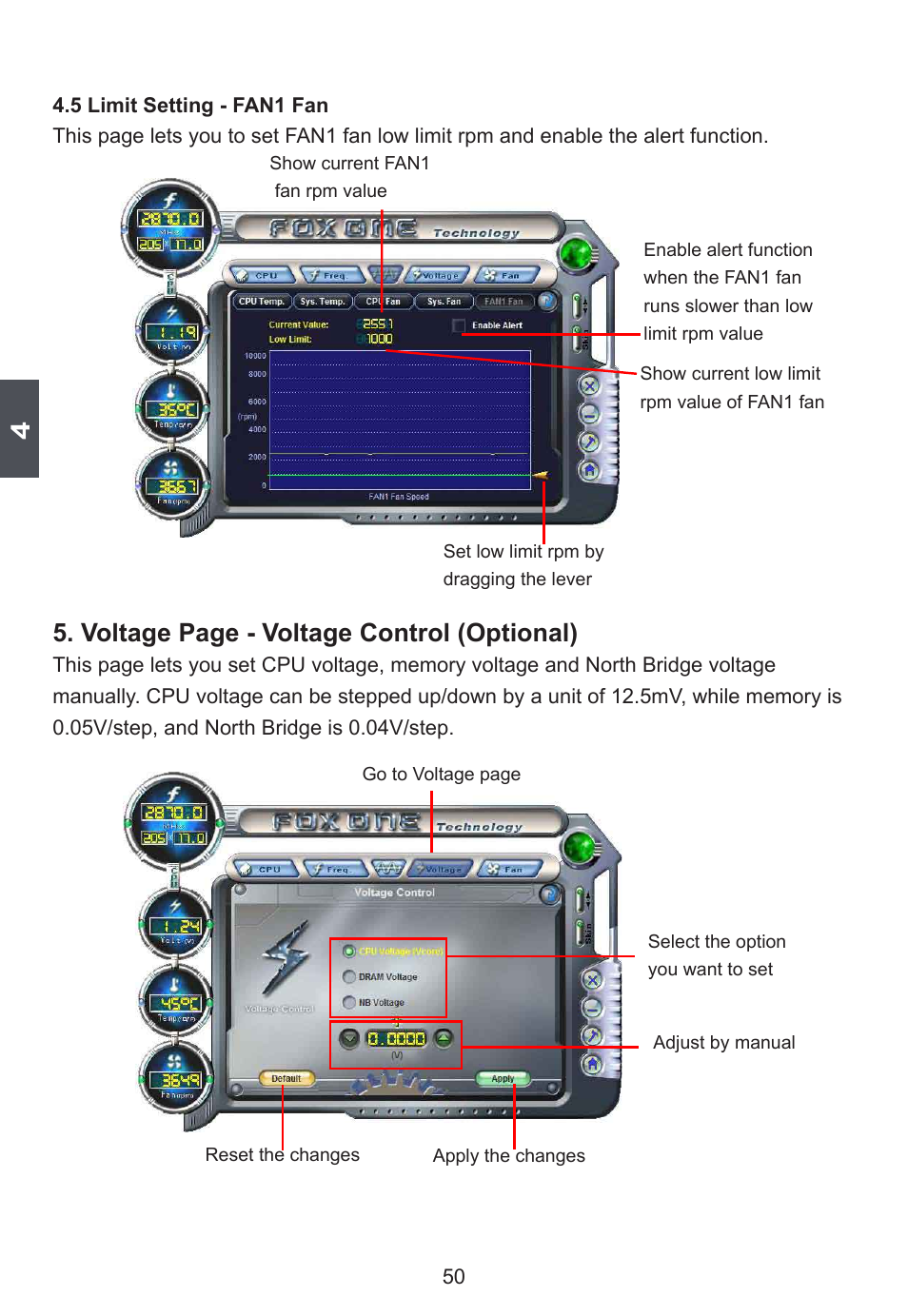 Voltage page - voltage control (optional) | Foxconn D42S User Manual | Page 57 / 68