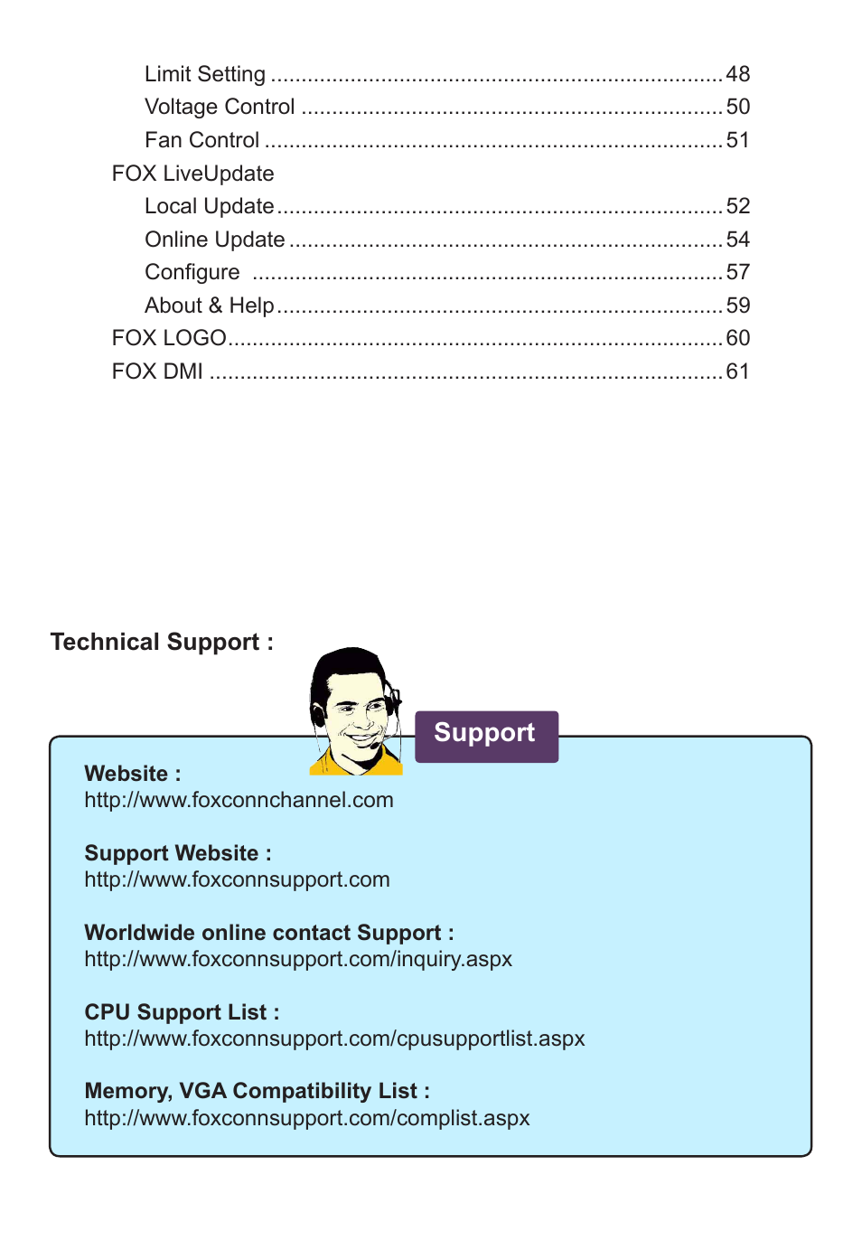 Support | Foxconn D42S User Manual | Page 7 / 68