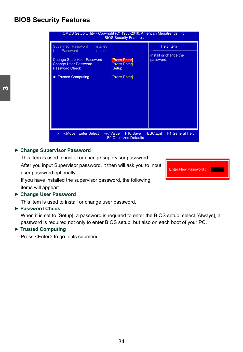 Bios security features | Foxconn D42S 3.0 User Manual | Page 41 / 43