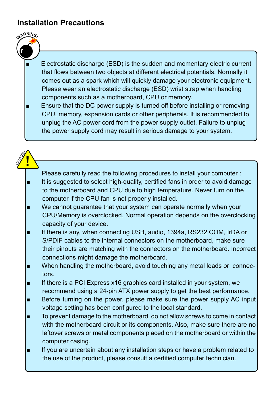 Installation precautions | Foxconn D42S 3.0 User Manual | Page 5 / 43