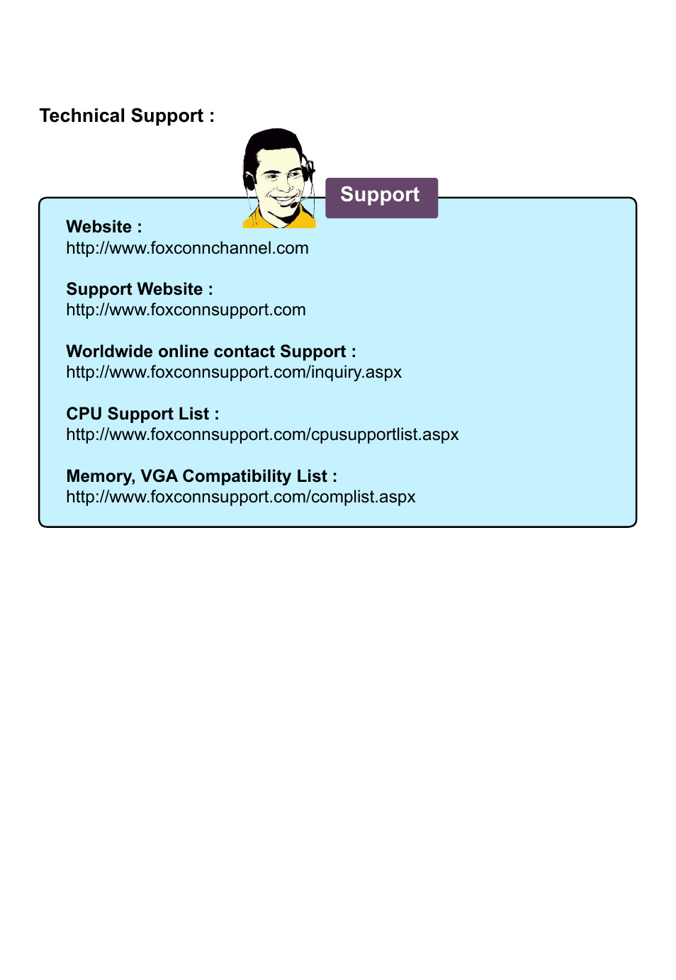 Support | Foxconn D42S 3.0 User Manual | Page 7 / 43