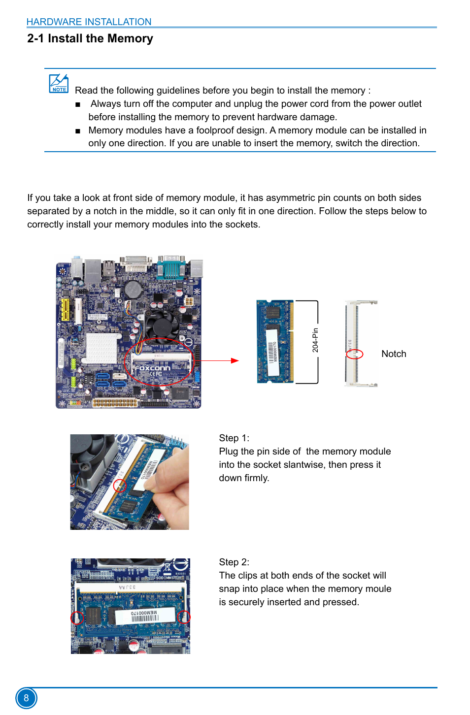 1 install the memory | Foxconn D70S Series User Manual | Page 15 / 65