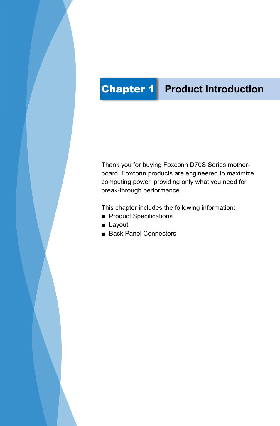 Chapter 1 product introduction | Foxconn D70S Series User Manual | Page 8 / 65