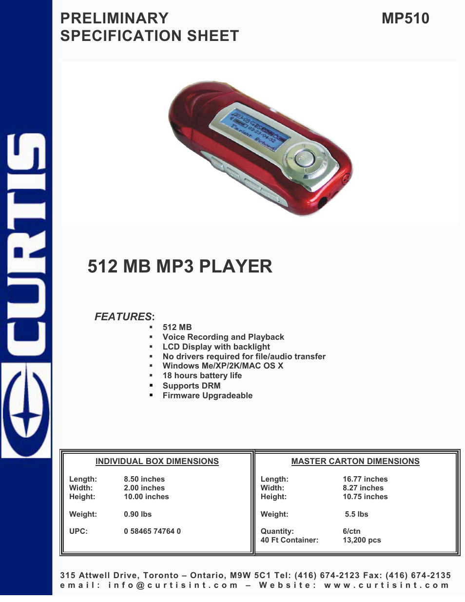 Curtis MP510 User Manual | 1 page