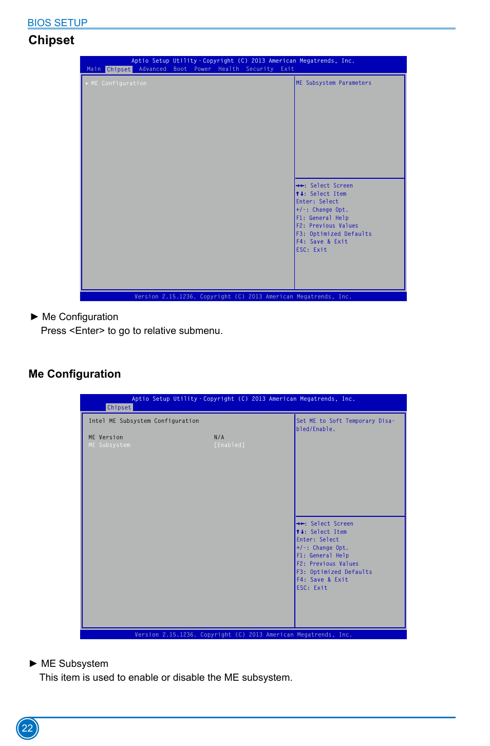 Chipset, Me configuration, Bios setup 22 | Foxconn H81MXV Series User Manual | Page 29 / 64