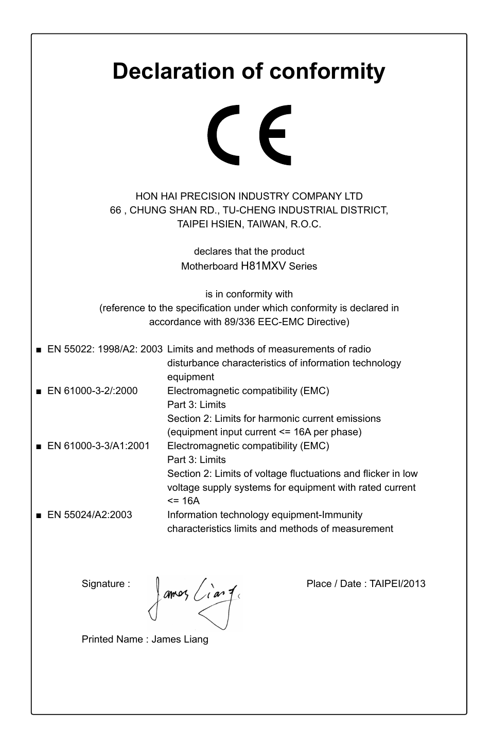 Declaration of conformity | Foxconn H81MXV Series User Manual | Page 3 / 64