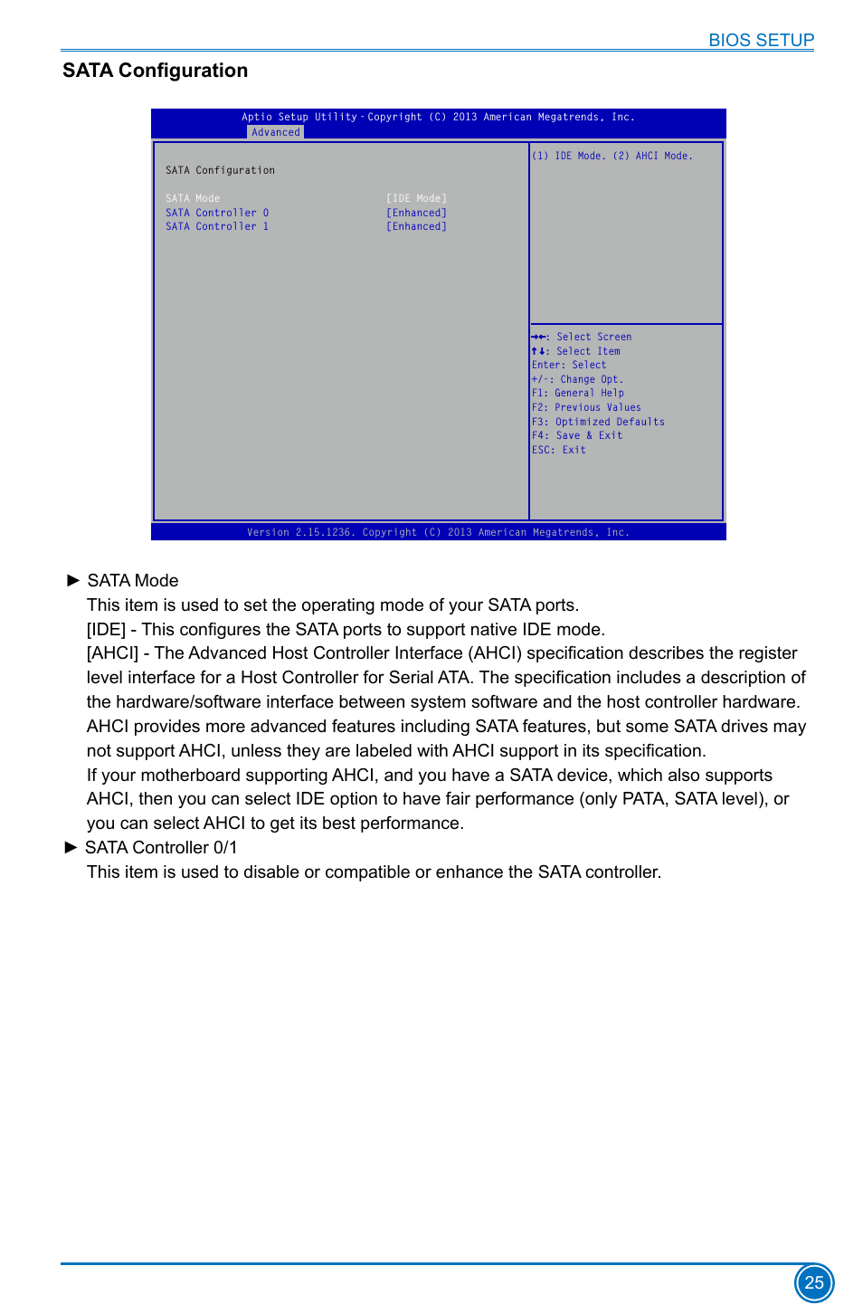Sata configuration, Bios setup 25 | Foxconn H81MXV Series User Manual | Page 32 / 64