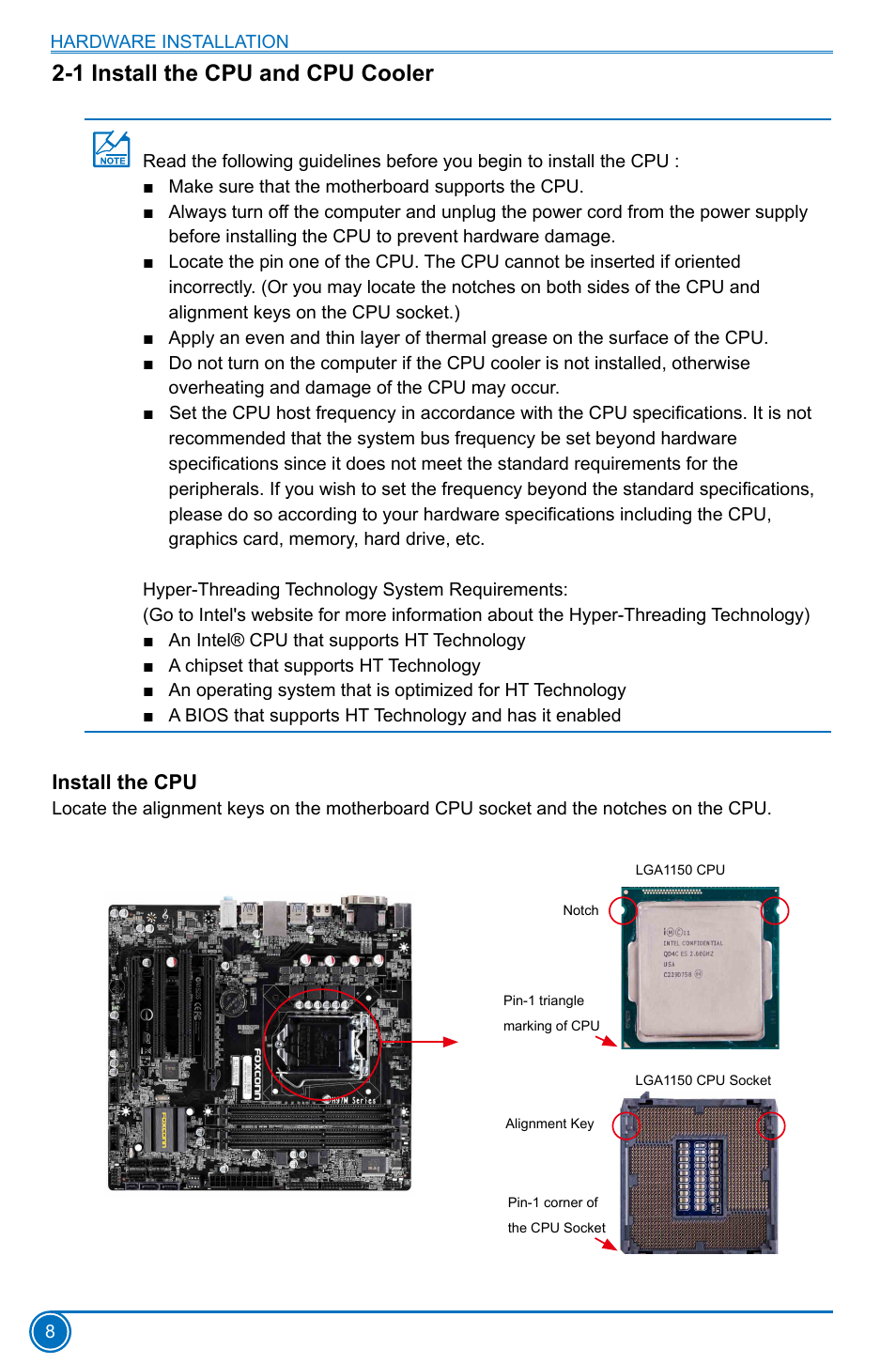 1 install the cpu and cpu cooler, Install the cpu | Foxconn H97M Plus User Manual | Page 15 / 81