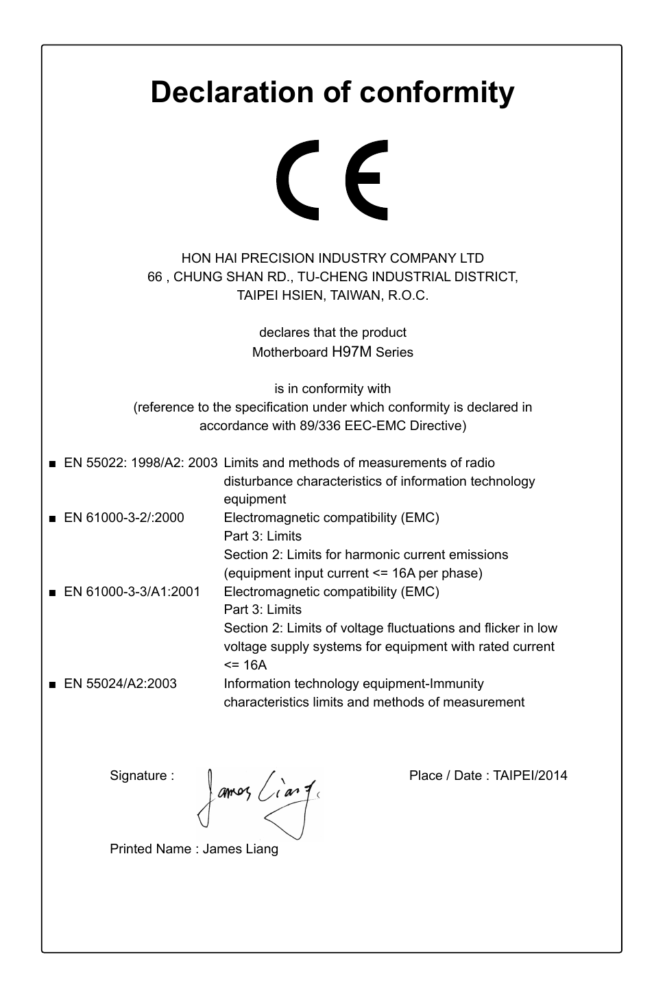 Declaration of conformity | Foxconn H97M Plus User Manual | Page 3 / 81