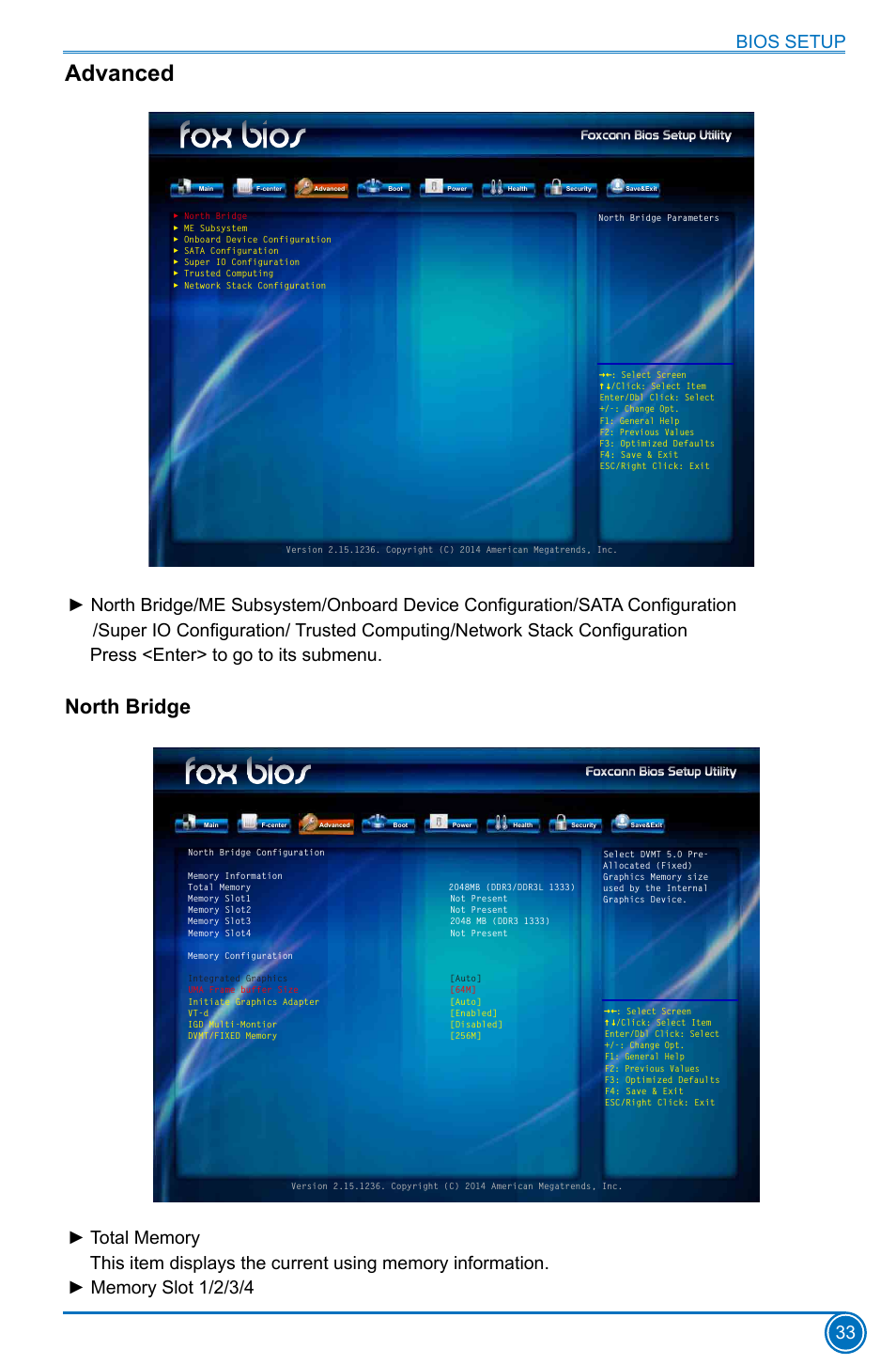 Advanced, North bridge | Foxconn H97M Plus User Manual | Page 40 / 81