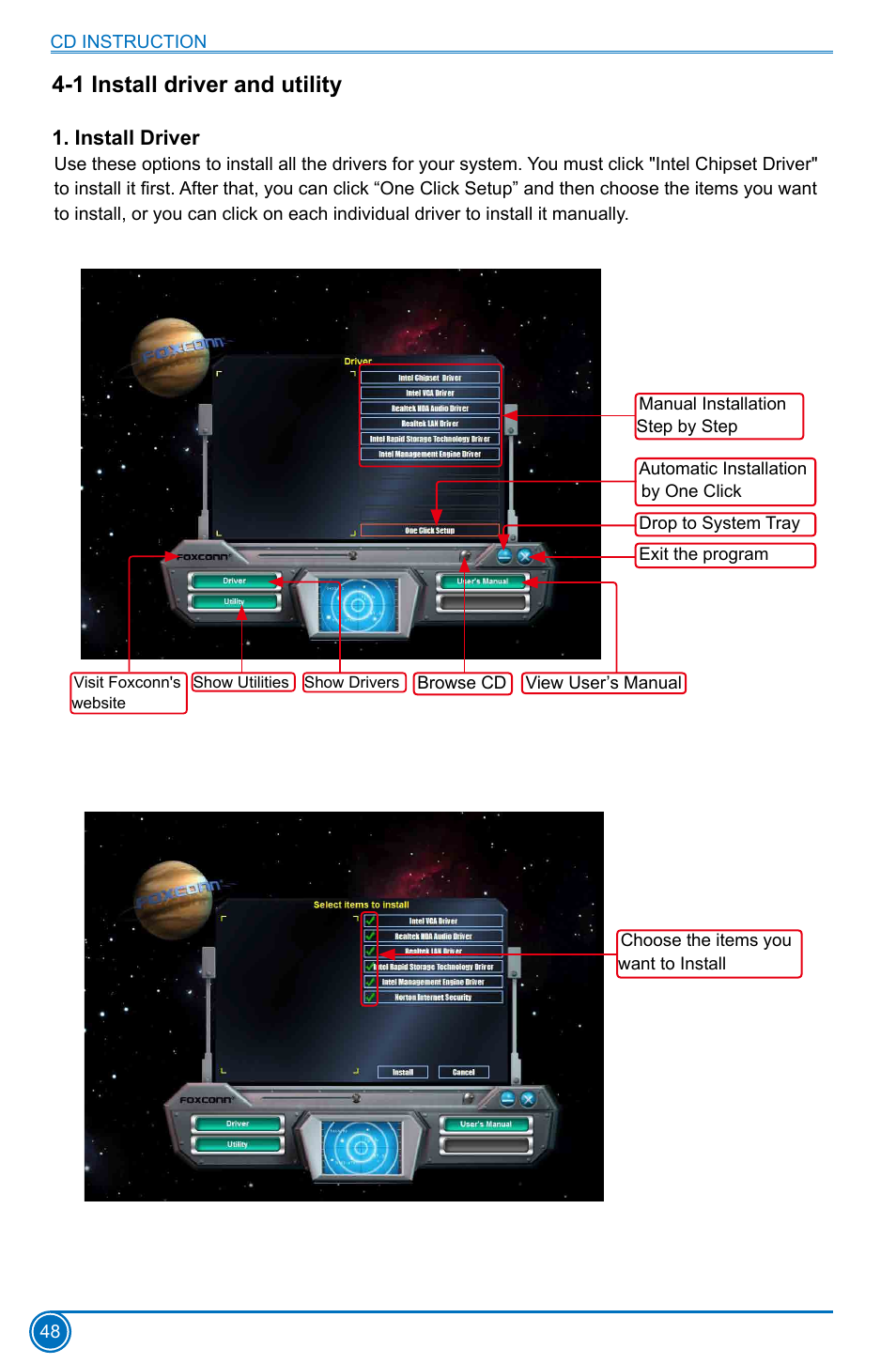 1 install driver and utility, Install driver | Foxconn H97M Plus User Manual | Page 55 / 81