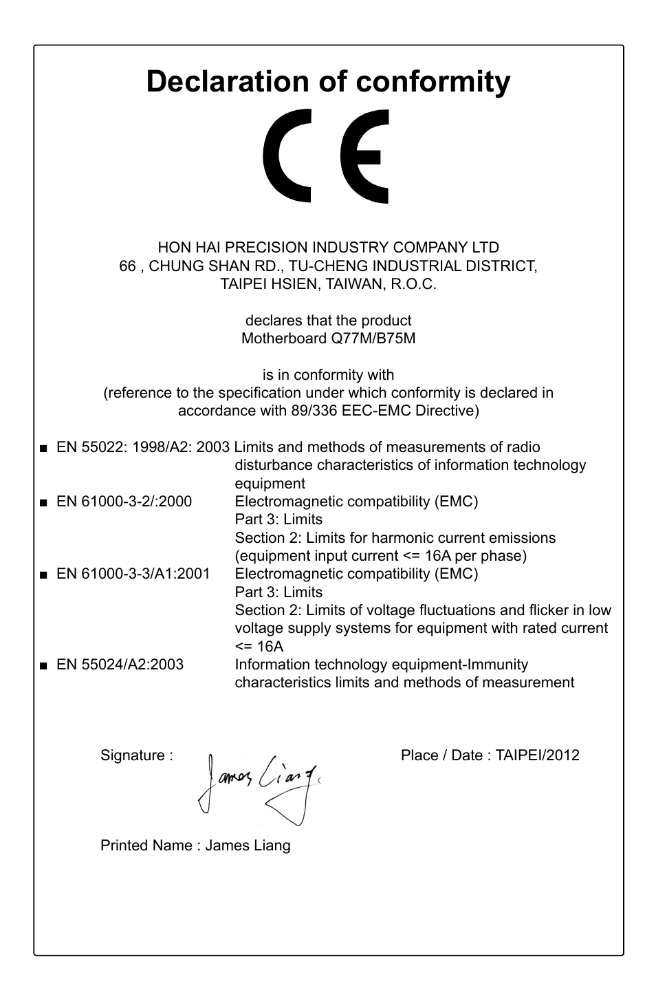 Declaration of conformity | Foxconn B75M User Manual | Page 3 / 106