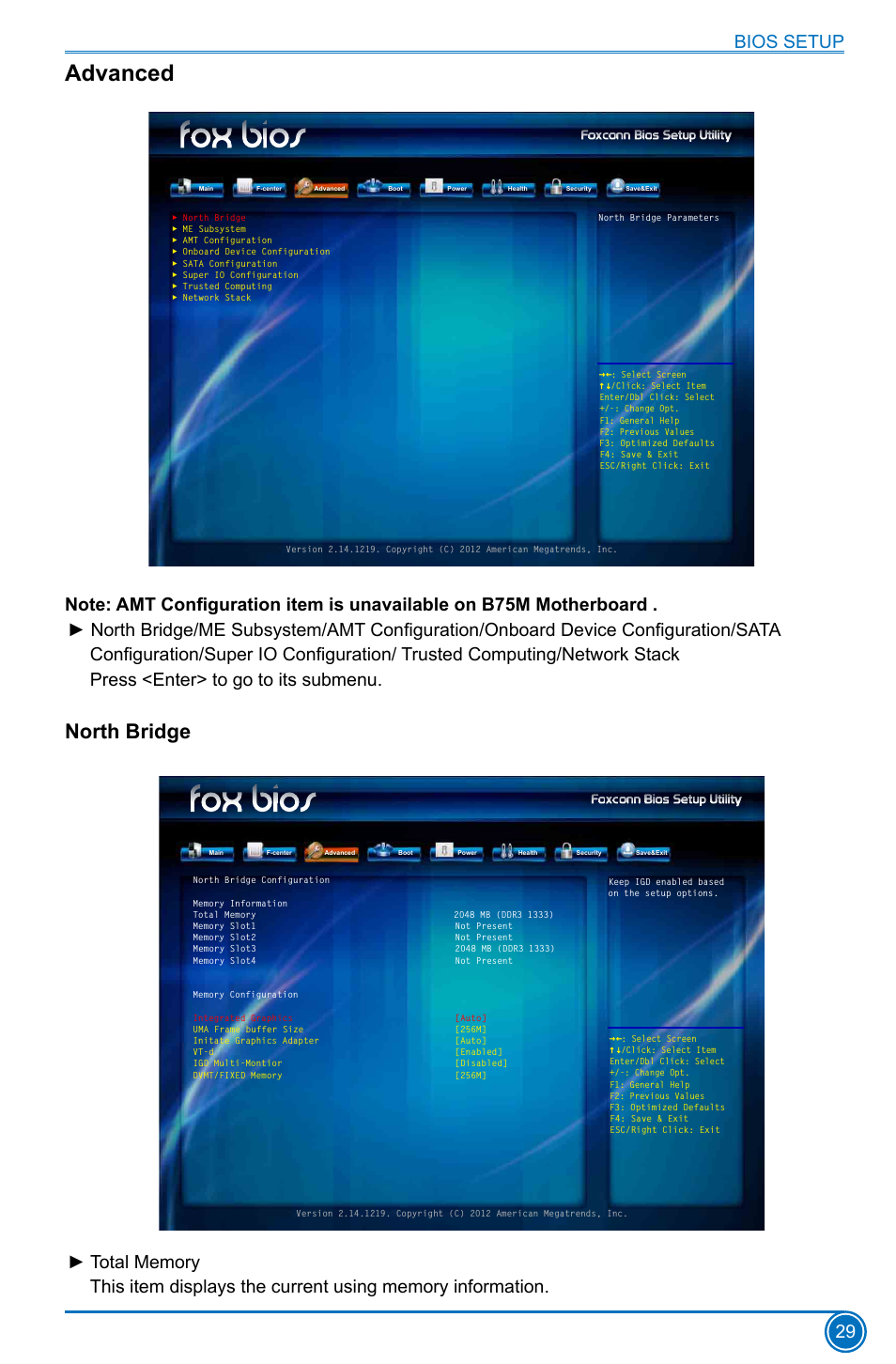 Advanced, North bridge | Foxconn B75M User Manual | Page 36 / 106