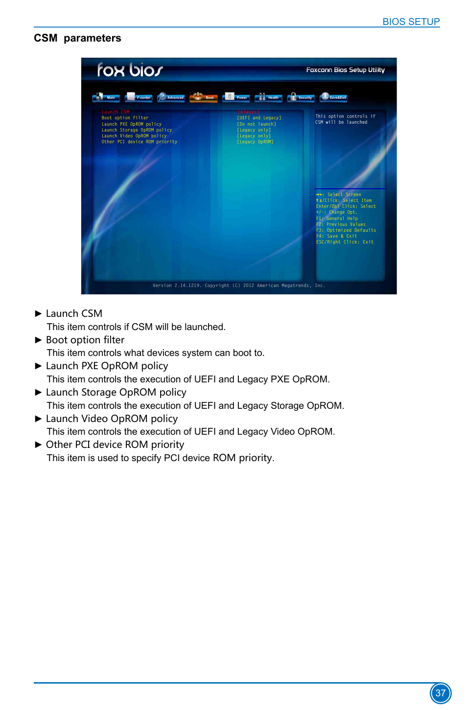 Csm parameters | Foxconn B75M User Manual | Page 44 / 106