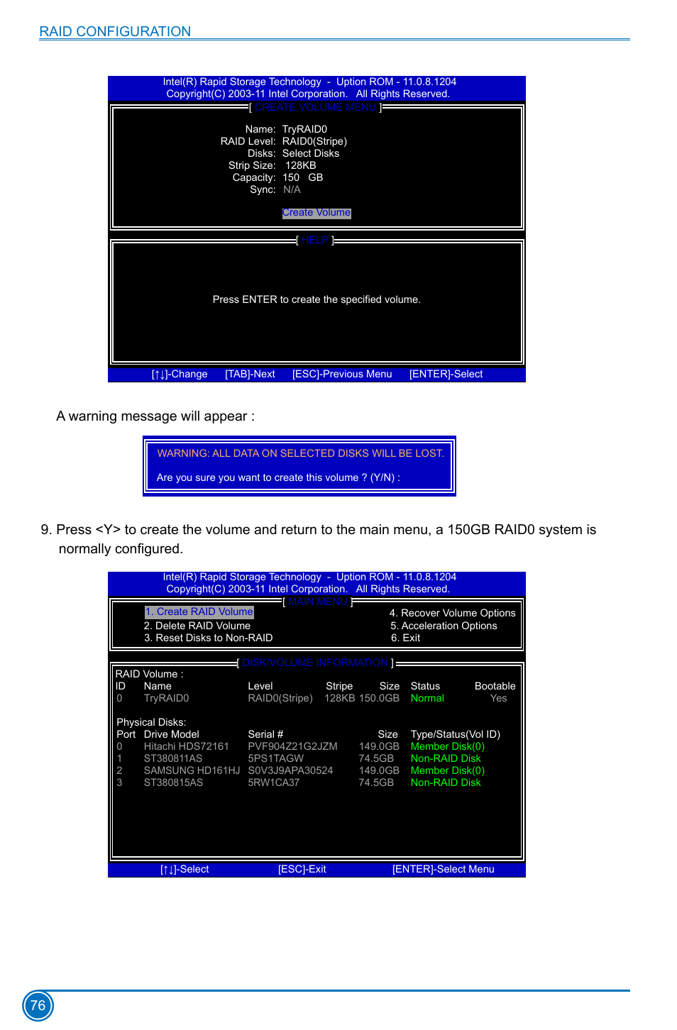 Raid configuration 76, A warning message will appear | Foxconn B75M User Manual | Page 83 / 106