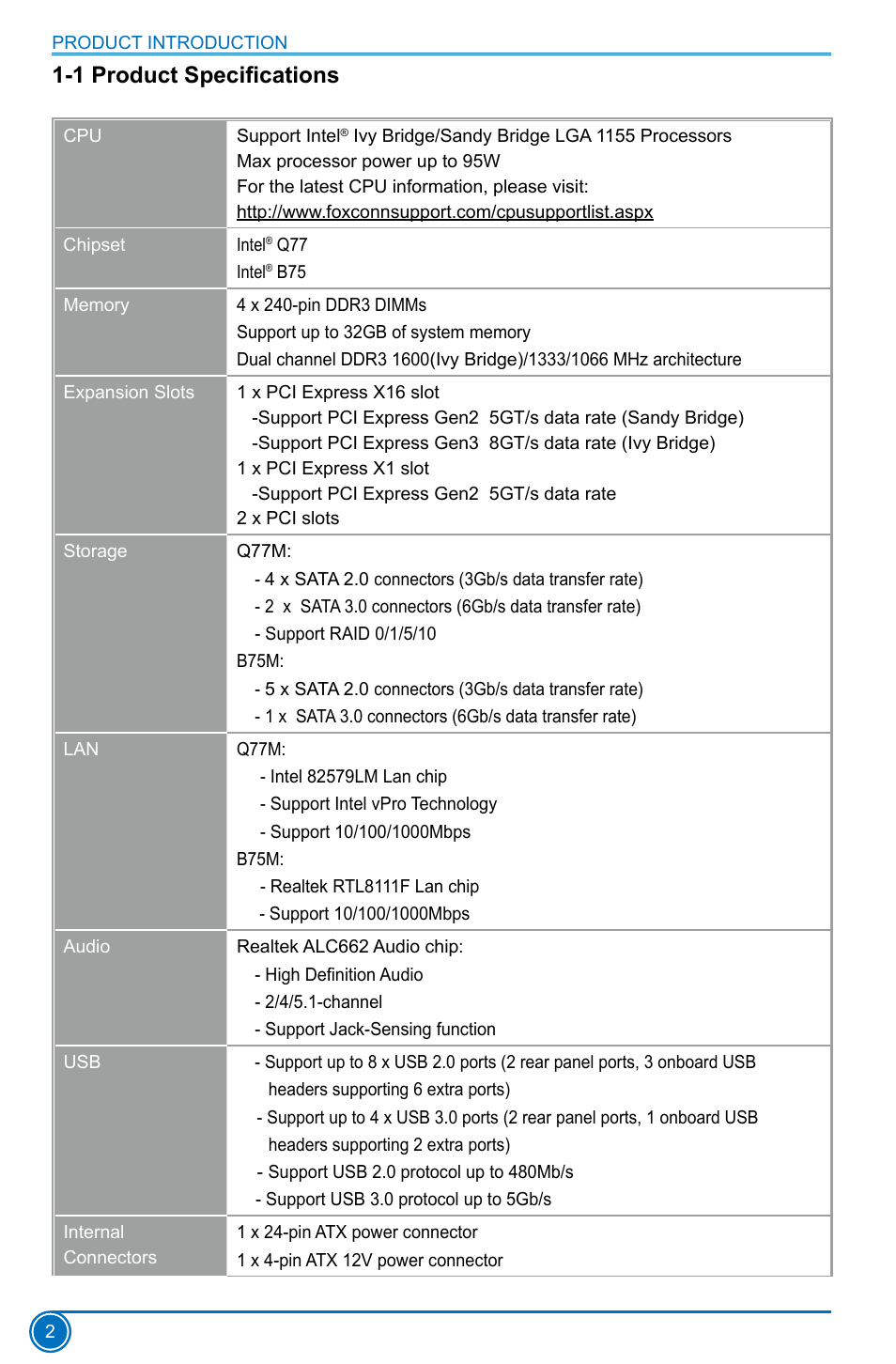 1 product specifications | Foxconn B75M User Manual | Page 9 / 106