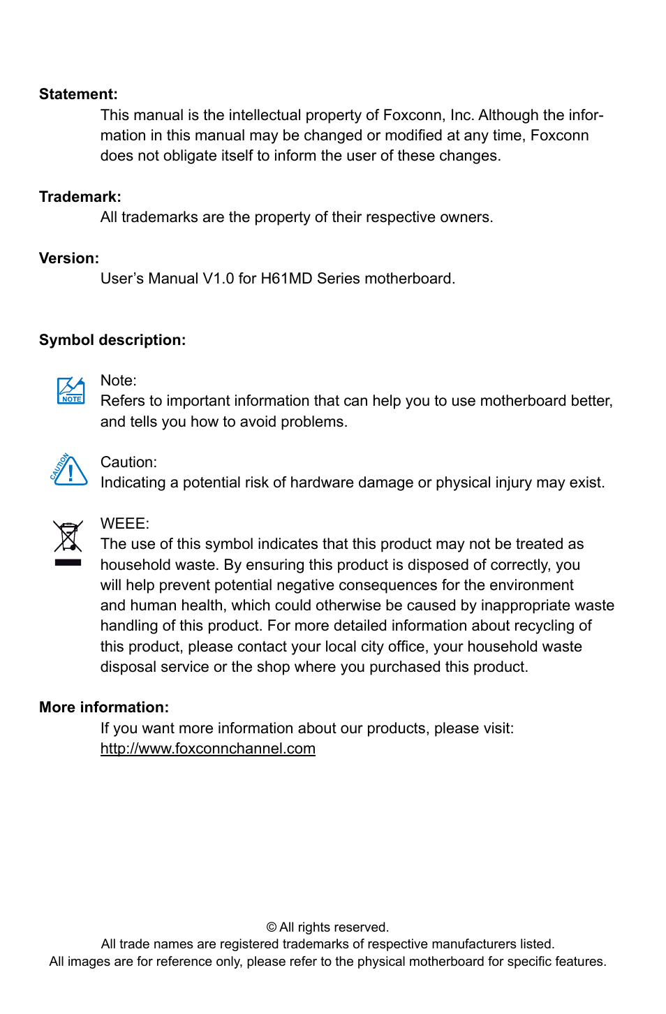 Foxconn H61MD Series User Manual | Page 2 / 71