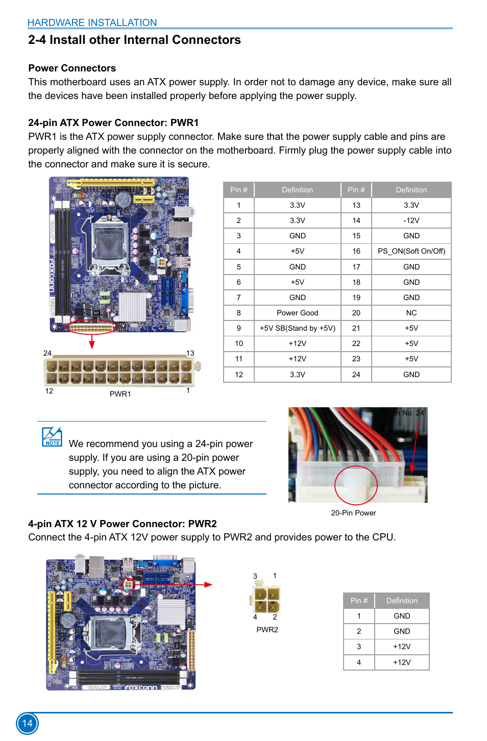 4 install other internal connectors, Hardware installation 14 | Foxconn H61MD Series User Manual | Page 21 / 71