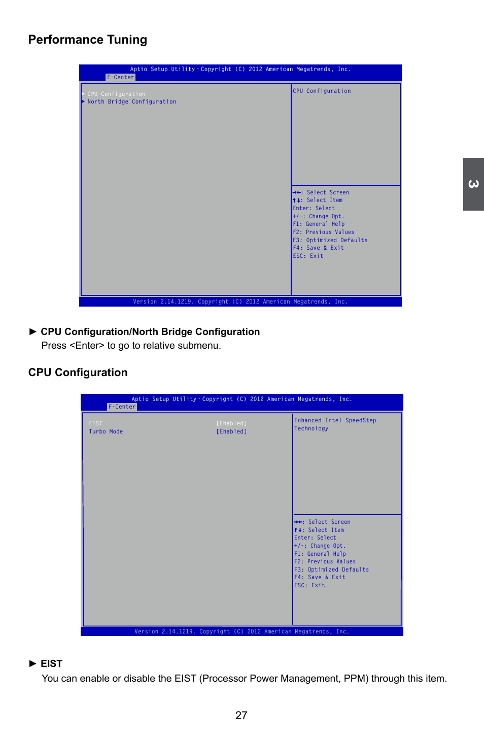 Performance tuning, Cpu configuration | Foxconn H67MP Series User Manual | Page 34 / 108