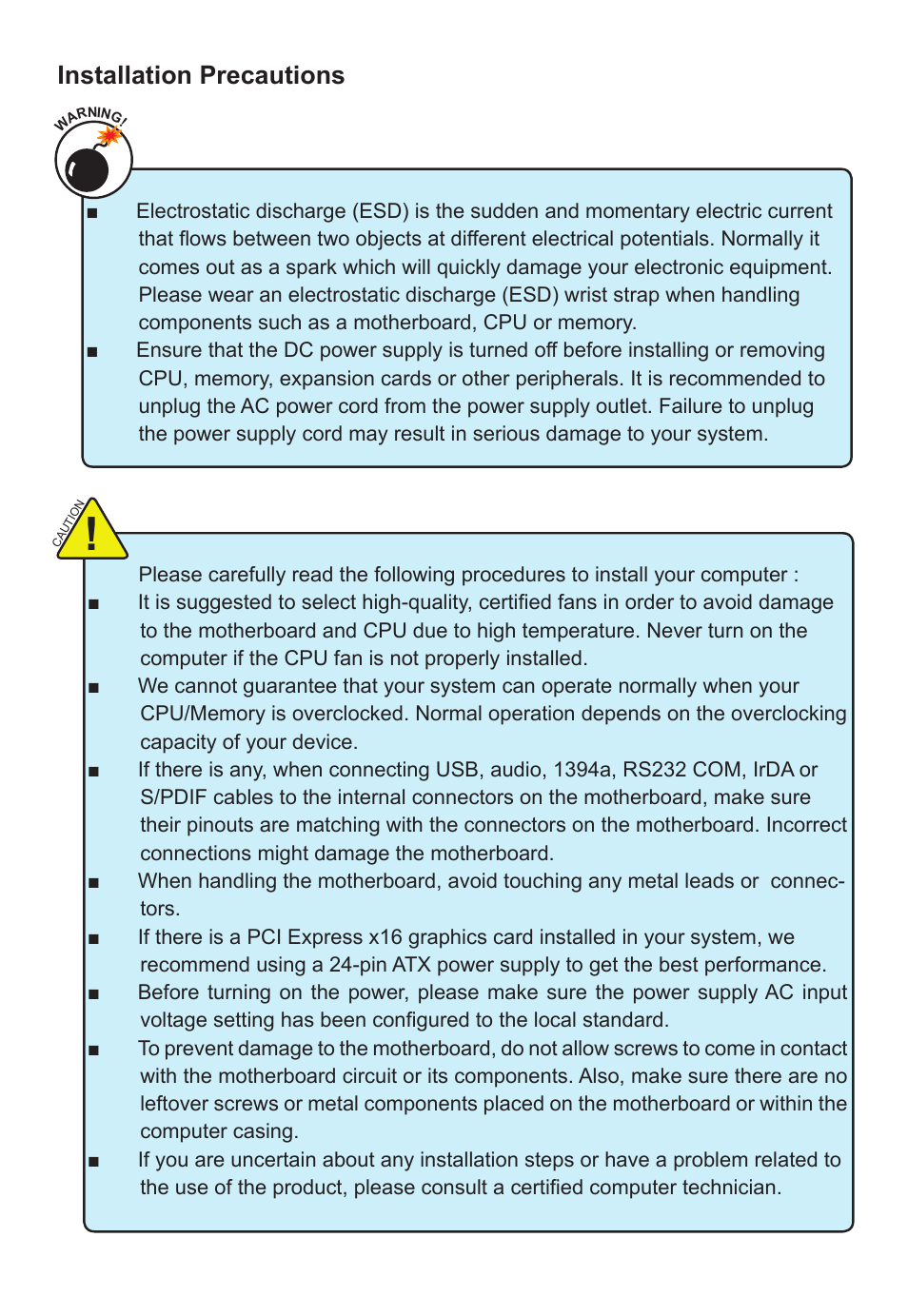 Installation precautions | Foxconn H67S User Manual | Page 5 / 73