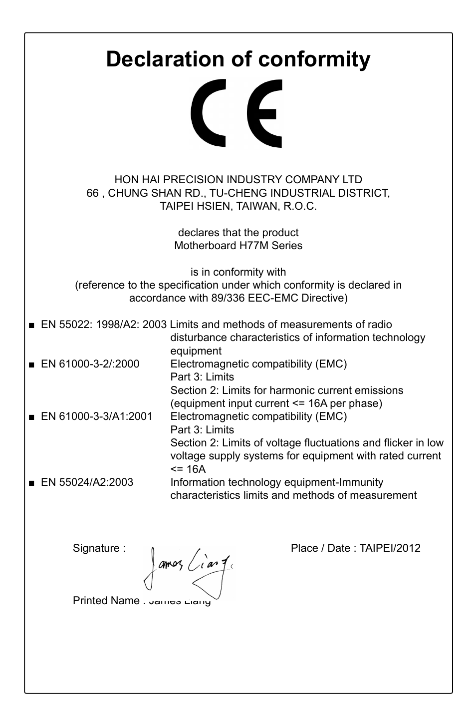 Declaration of conformity | Foxconn H77M Series User Manual | Page 3 / 106