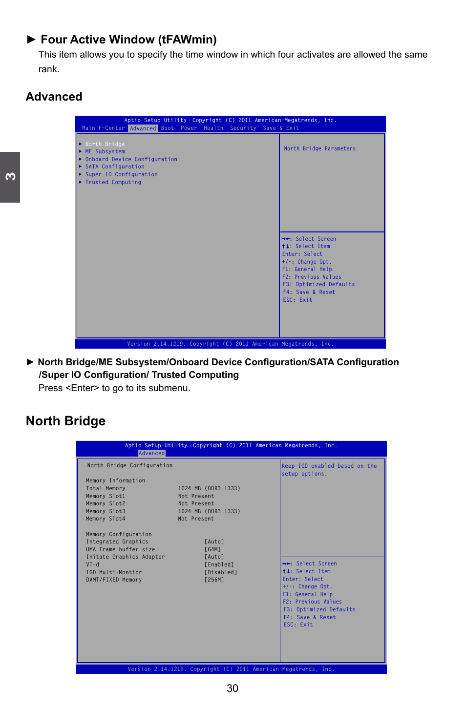 Advanced, North bridge, Four active window (tfawmin) | Foxconn H77M Series User Manual | Page 37 / 106