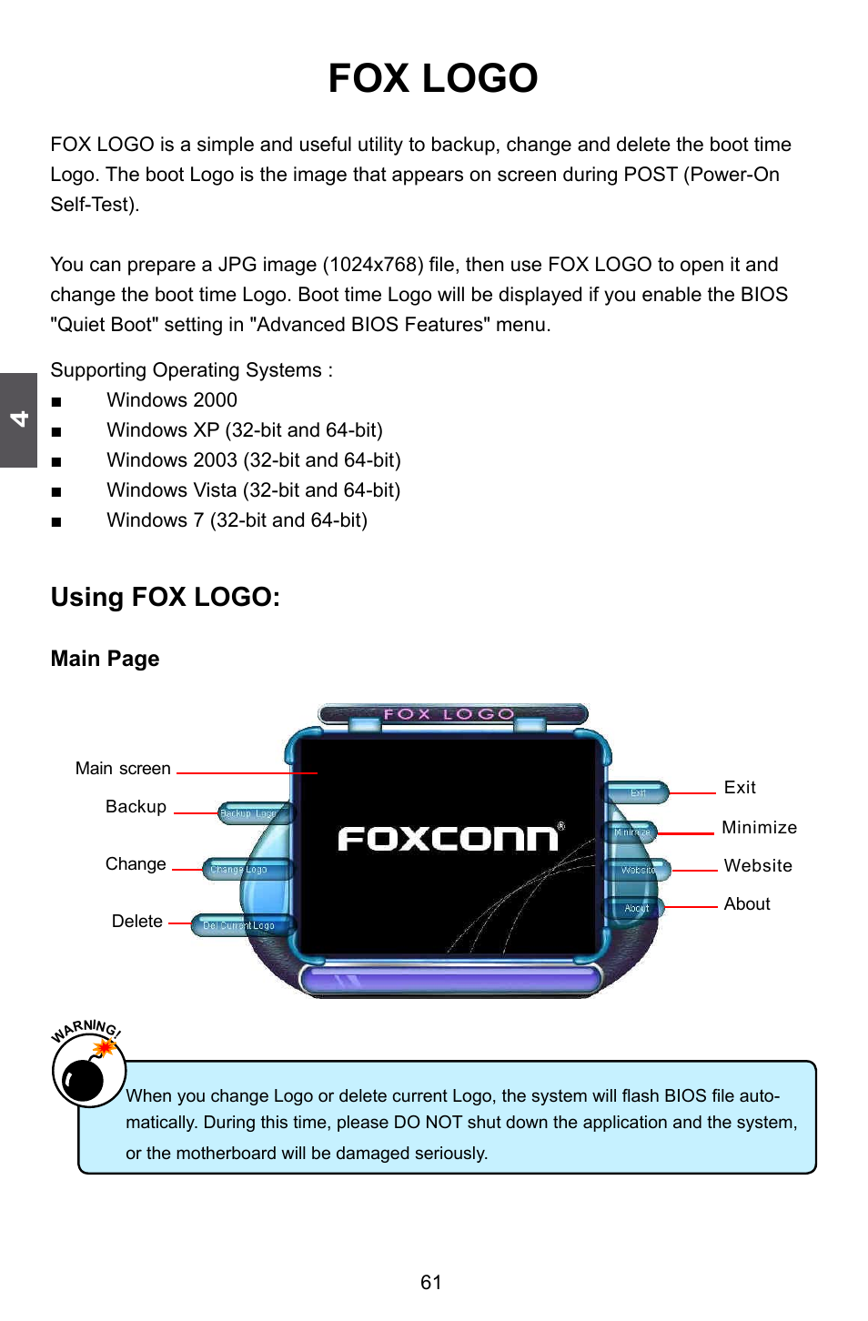 Fox logo, Using fox logo | Foxconn H77M Series User Manual | Page 68 / 106