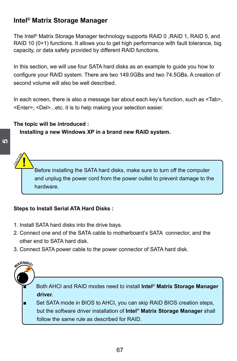 Intel, Matrix storage manager | Foxconn H77M Series User Manual | Page 74 / 106