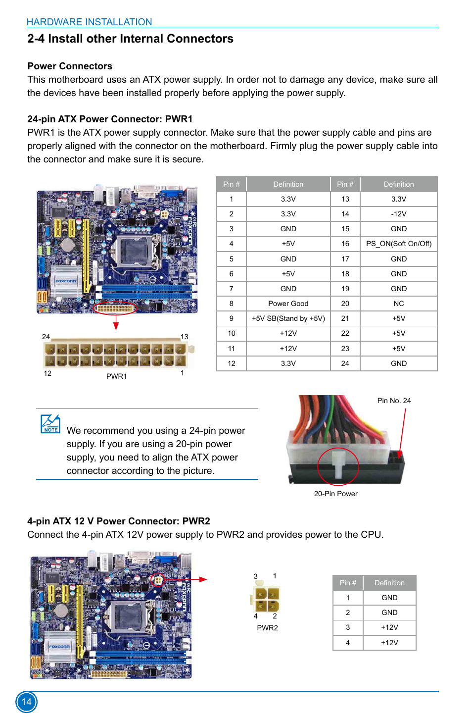 4 install other internal connectors, Hardware installation 14 | Foxconn H77MXV Series User Manual | Page 21 / 106
