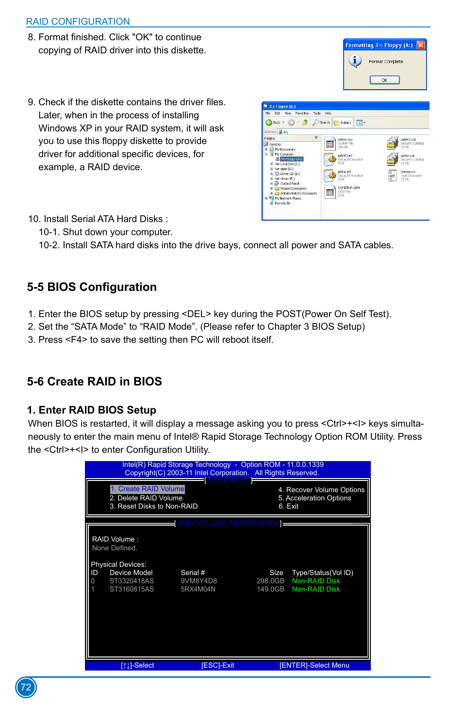5 bios configuration, 6 create raid in bios, Enter raid bios setup | 5 bios configuration 5-6 create raid in bios | Foxconn H77MXV Series User Manual | Page 79 / 106