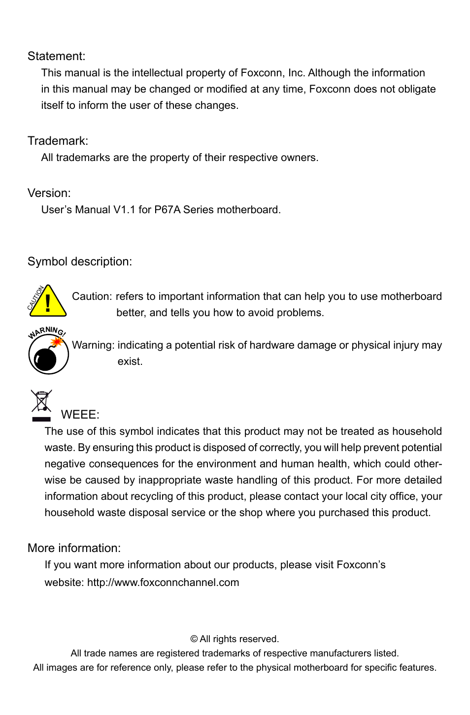 Foxconn P67A Series User Manual | Page 2 / 115