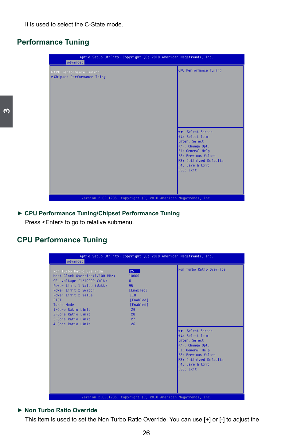 Performance tuning, Cpu performance tuning, It is used to select the c-state mode | Foxconn P67A Series User Manual | Page 33 / 115