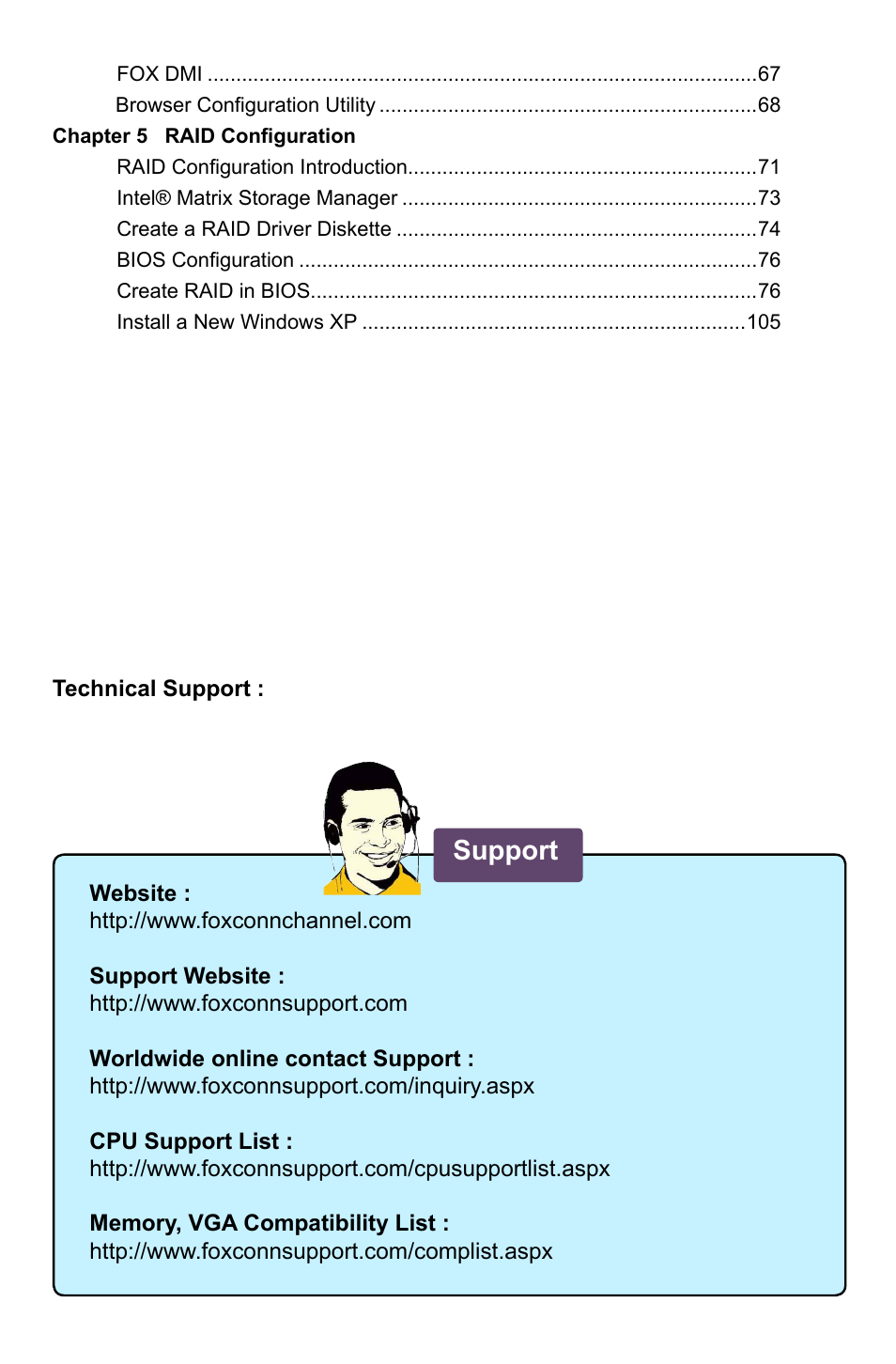 Support | Foxconn P67A Series User Manual | Page 7 / 115