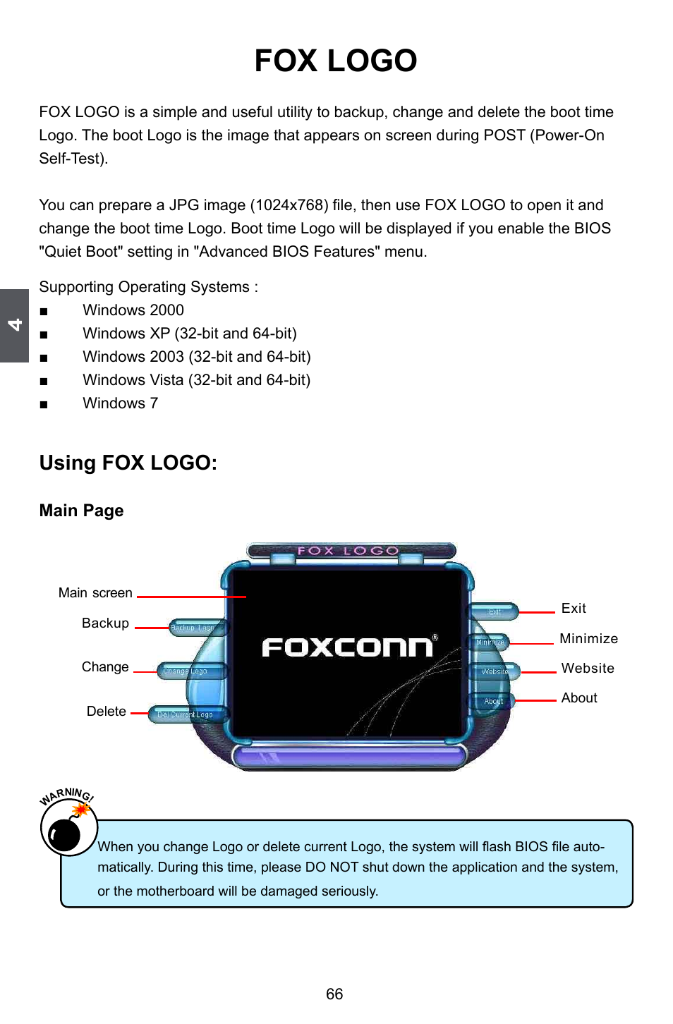 Fox logo, Using fox logo | Foxconn P67A Series User Manual | Page 73 / 115