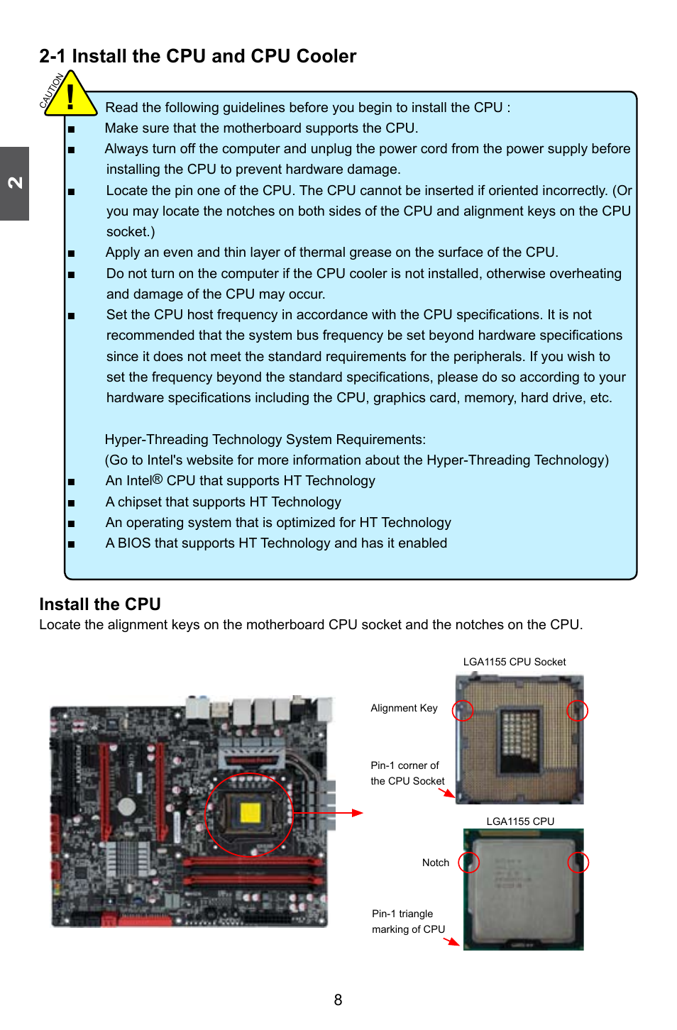 1 install the cpu and cpu cooler, Install the cpu | Foxconn Rattler User Manual | Page 15 / 111