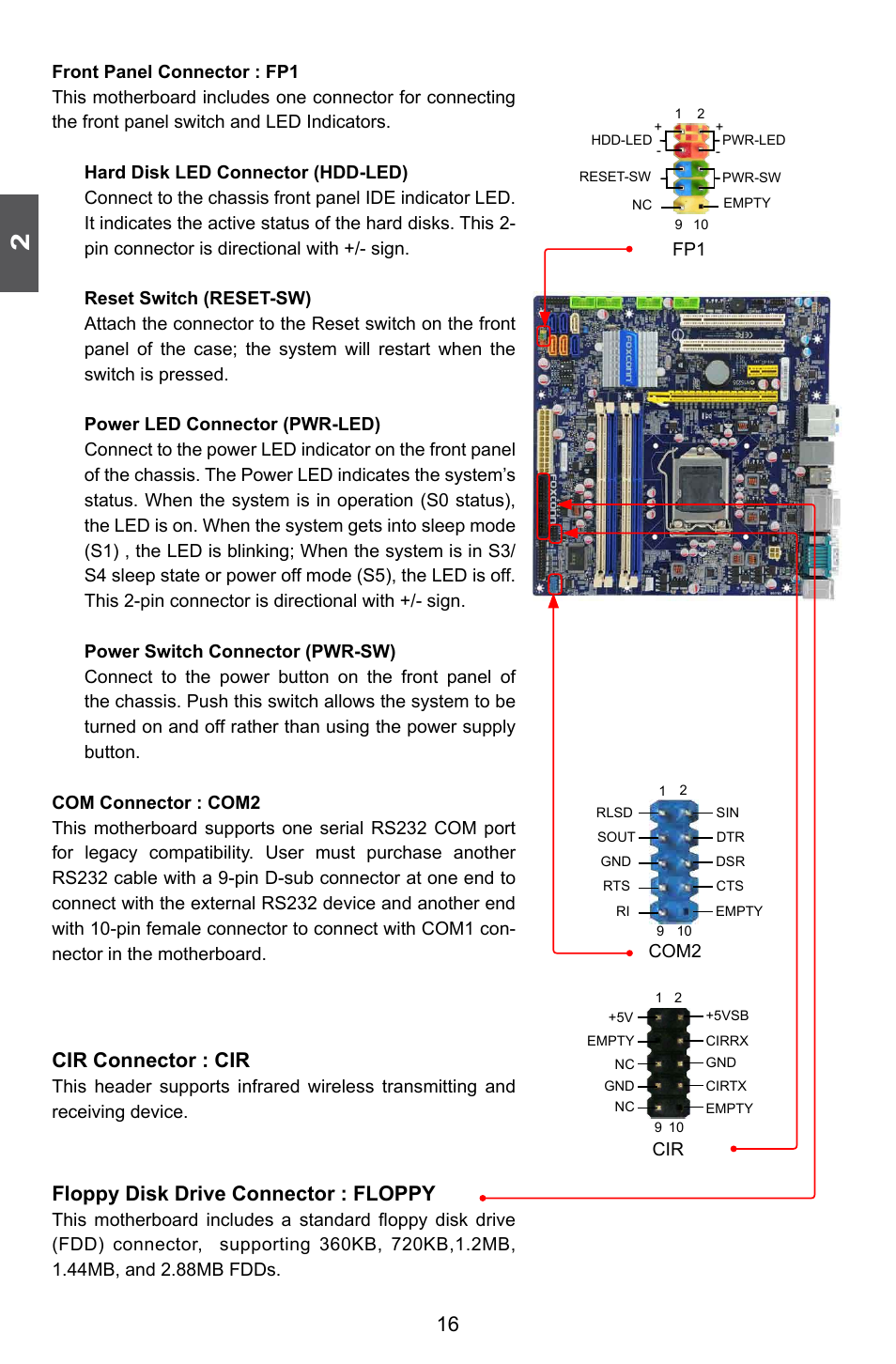 Cir connector : cir, Floppy disk drive connector : floppy | Foxconn Q67M-S User Manual | Page 23 / 110