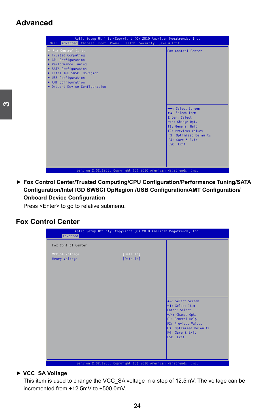 Advanced, Fox control center | Foxconn Q67M-S User Manual | Page 31 / 110