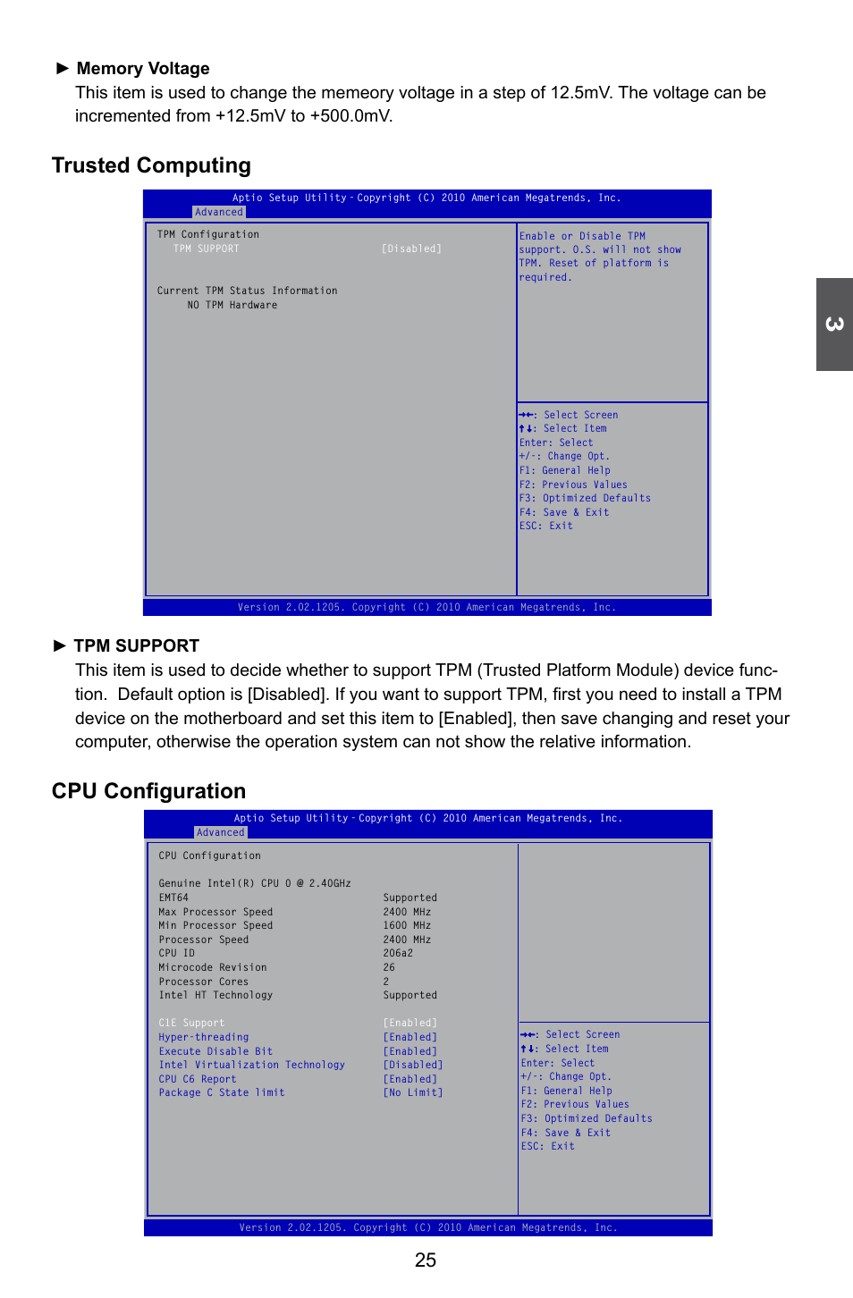 Trusted computing, Cpu configuration | Foxconn Q67M-S User Manual | Page 32 / 110