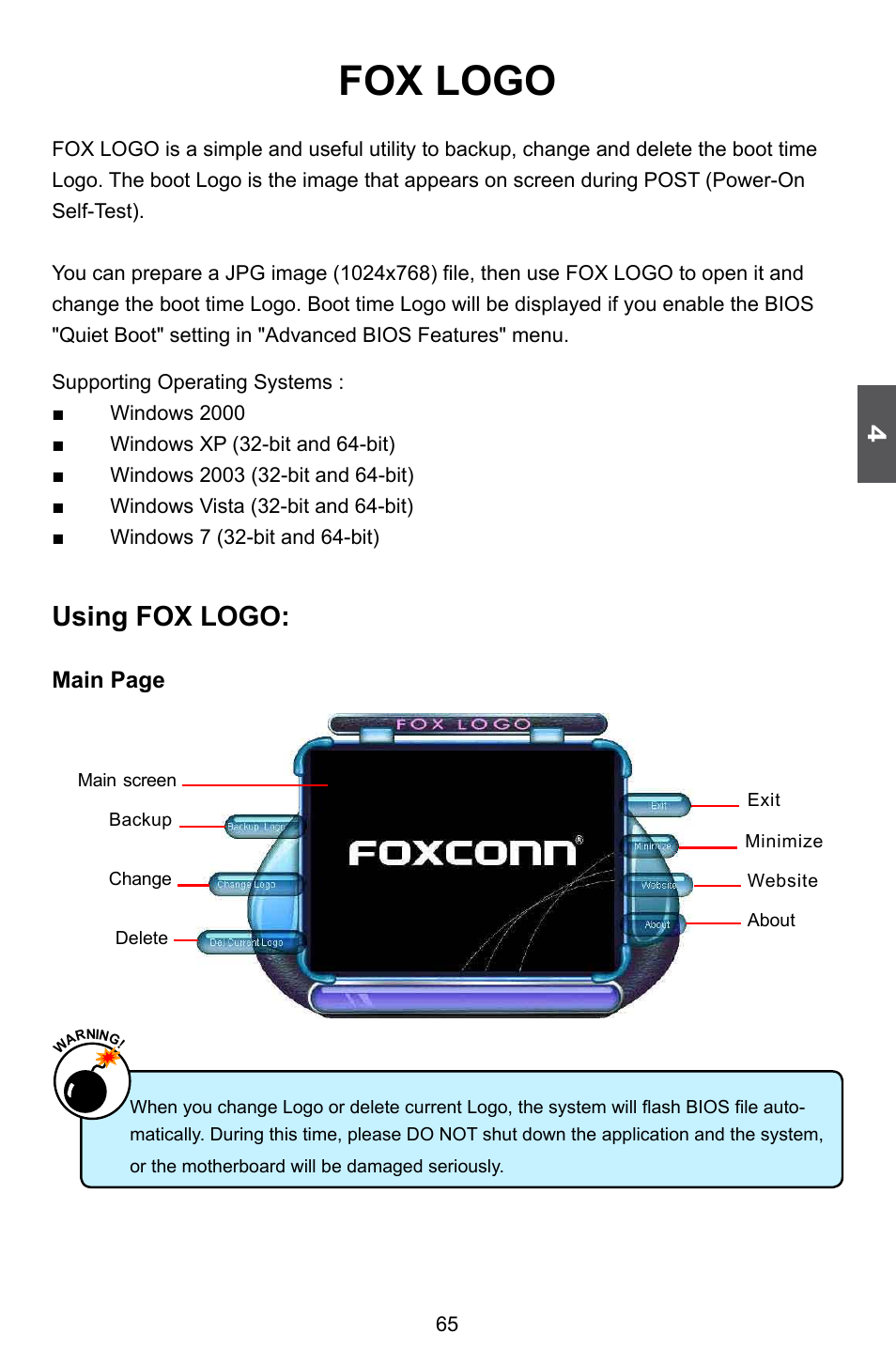 Fox logo, Using fox logo | Foxconn Q67M-S User Manual | Page 72 / 110