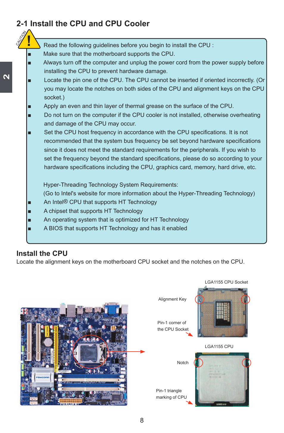 1 install the cpu and cpu cooler, Install the cpu | Foxconn Q77M User Manual | Page 15 / 107