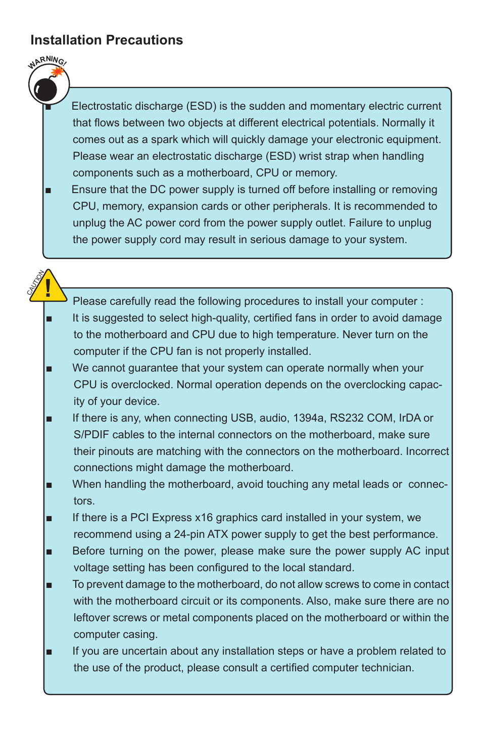 Installation precautions | Foxconn Q77M User Manual | Page 5 / 107