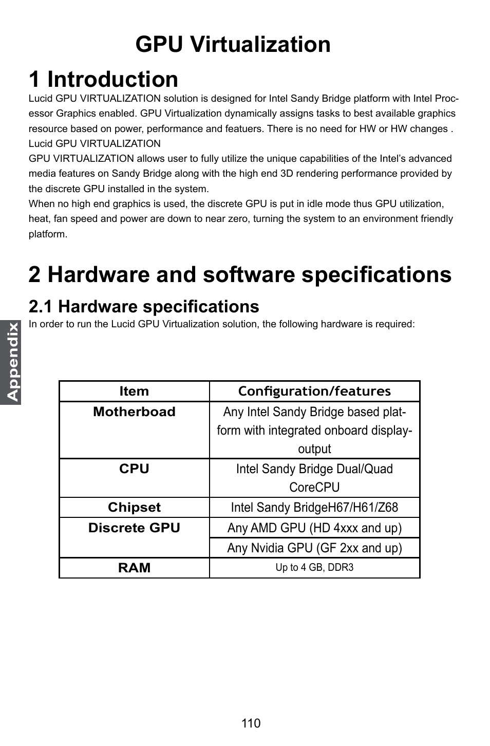 Gpu virtualization 1 introduction, 2 hardware and software specifications, 1 hardware specifications | Foxconn Z68A-S User Manual | Page 117 / 129