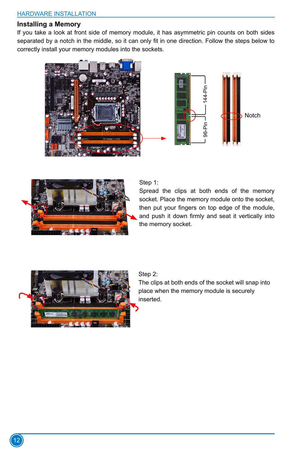 Installing a memory | Foxconn Z75M-S User Manual | Page 19 / 111