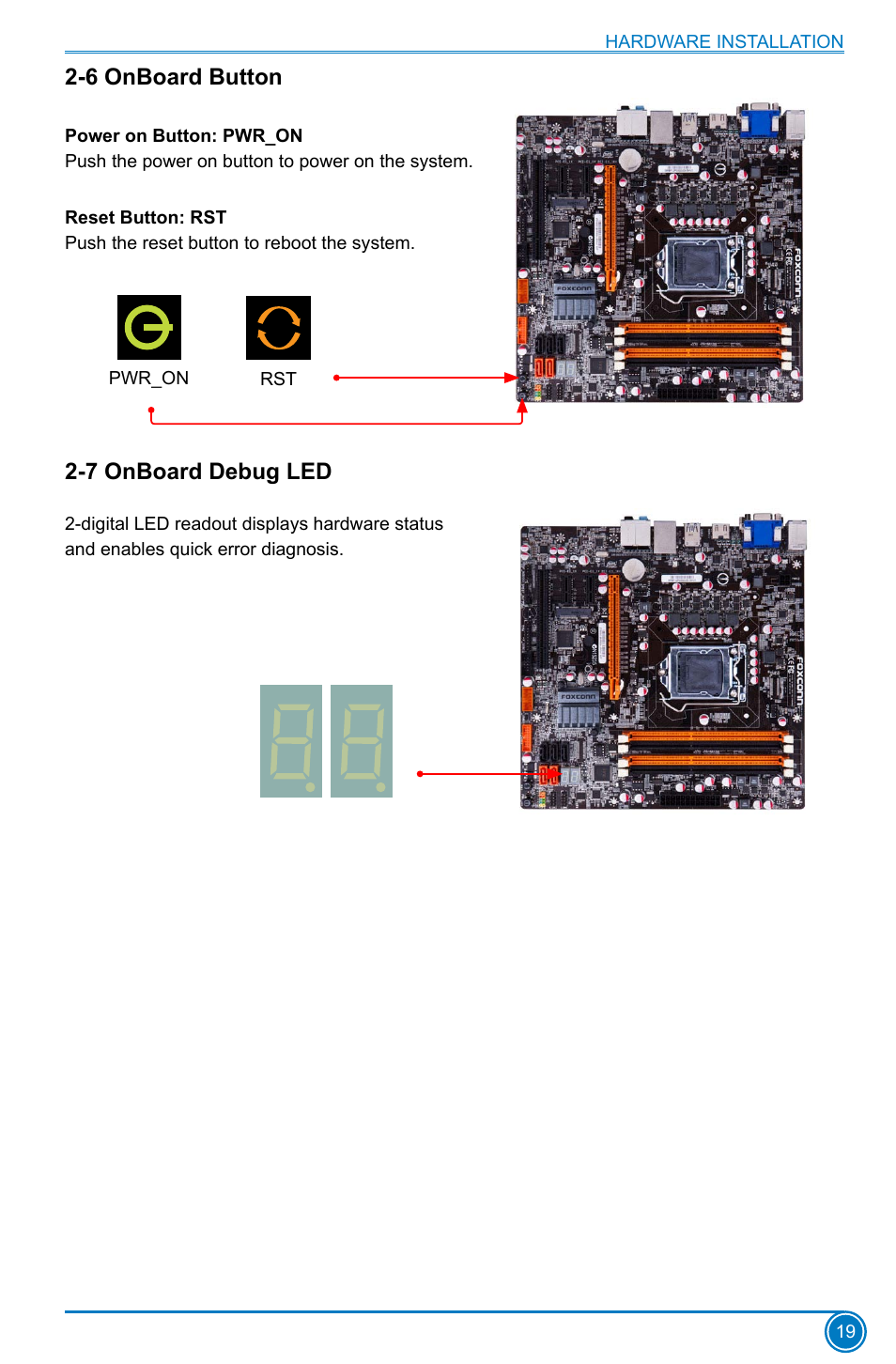 6 onboard button, 7 onboard debug led | Foxconn Z75M-S User Manual | Page 26 / 111