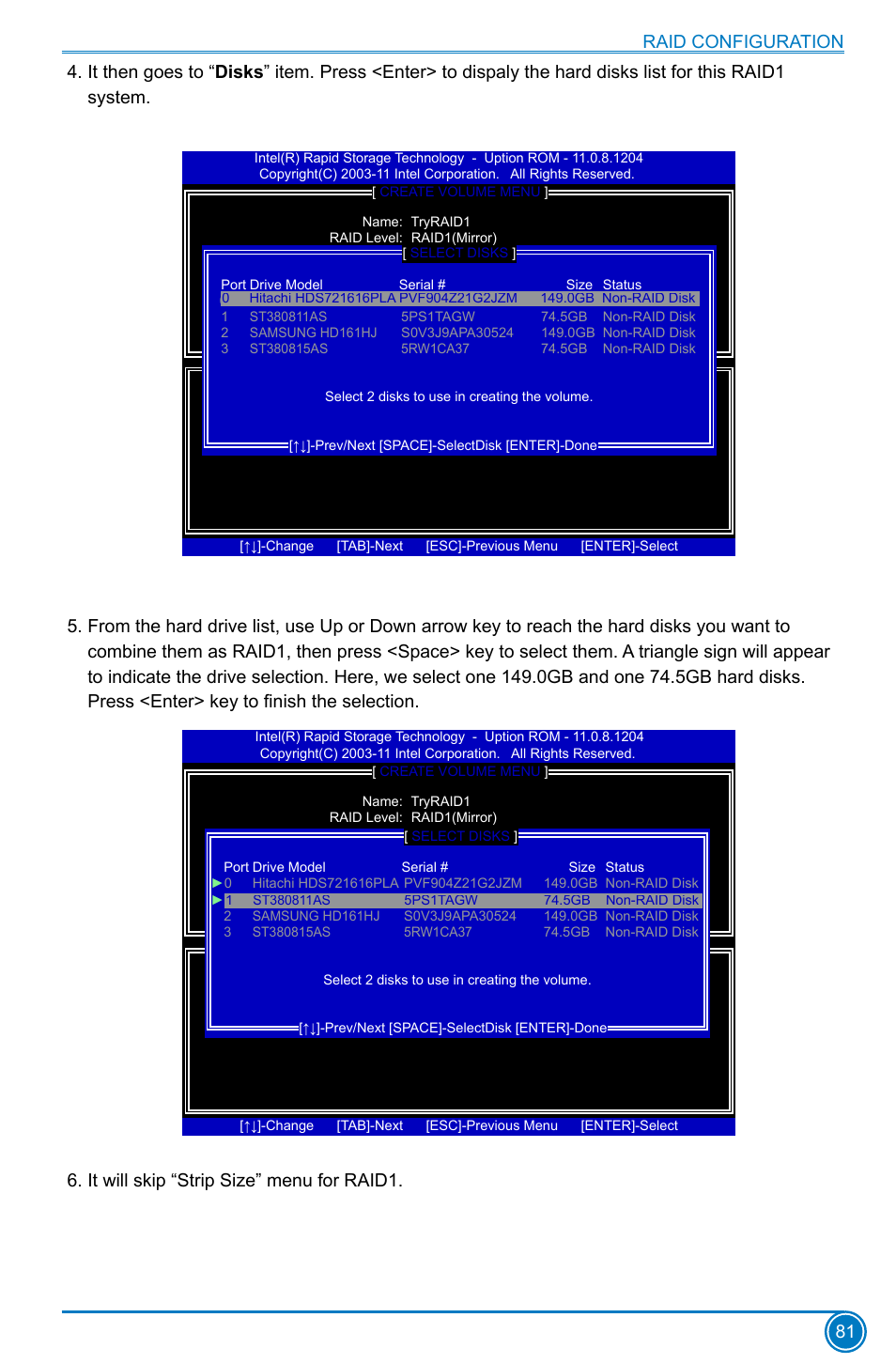 It will skip “strip size” menu for raid1 | Foxconn Z75M-S User Manual | Page 88 / 111