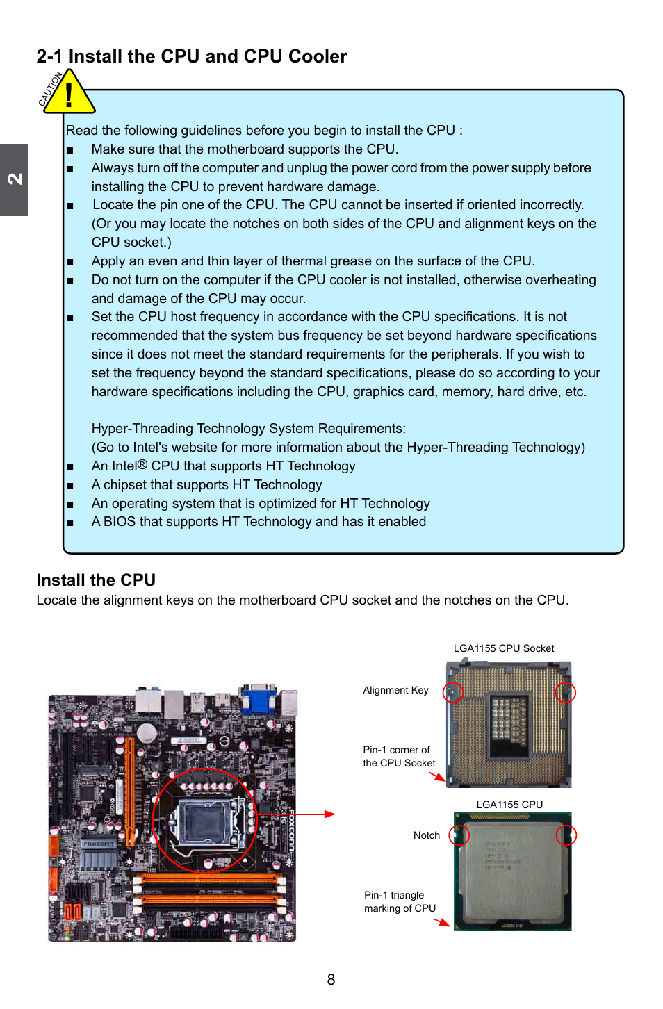 1 install the cpu and cpu cooler, Install the cpu | Foxconn Z75M-S User Manual | Page 15 / 110